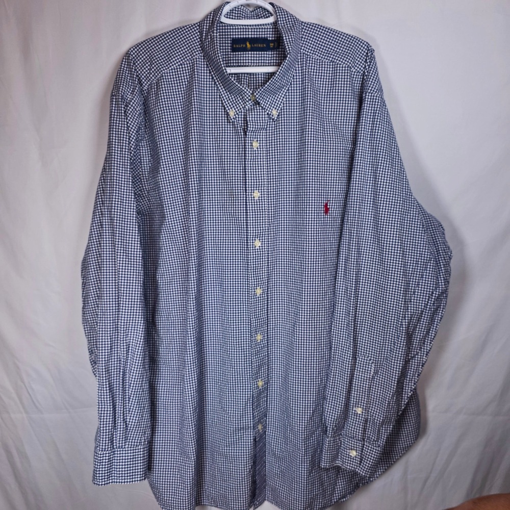 Ralph Lauren Mens Button Down Shirt 3XB Blue White Gingham Plaid Big & Tall